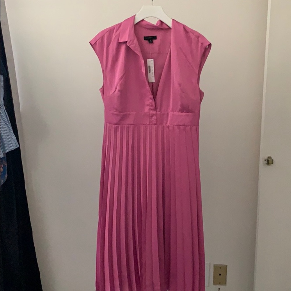 jcrew pink pleated dress